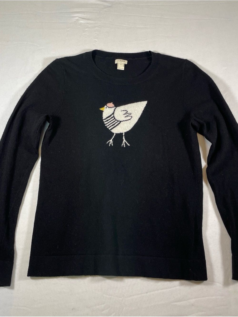 J. Crew Black French Hen Crewneck Sweater Merino Wool Blend